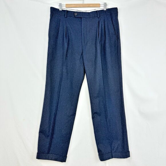 Paul Frederick Men’s 36x29 Navy Blue Pleated Dress Pants Cuffed Wool Cashmere - Picture 5 of 14